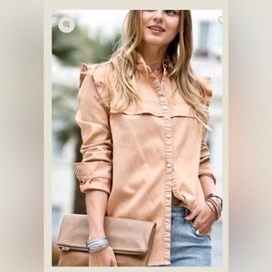 BNWT Mazik Chambray Ruffled Shoulder Shirt